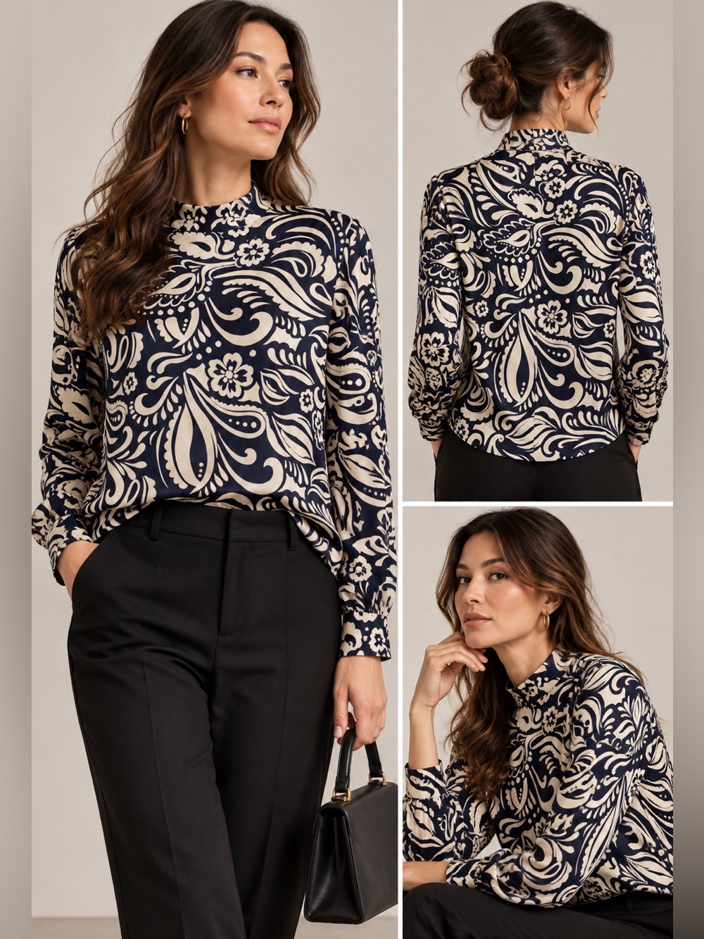 Zara Black & White Floral Button-Down silk Shirt